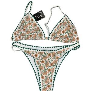 🏷️ BIKINX Micro Bikini Floral Block Bandeau Green Orange Yellow Size XL #00026